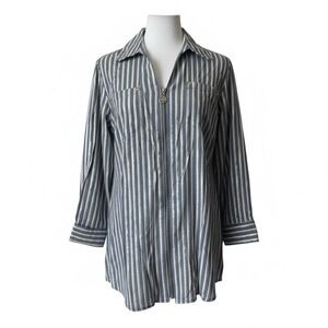 Anne Klein Metallic Stripe Zip-Front Top –‎ XS, NWT Light Cruise Vacay Classy